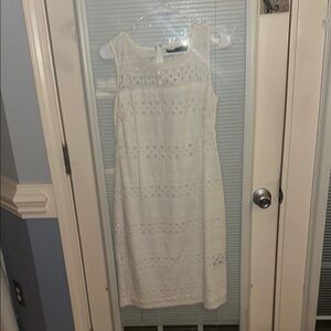 Chetta B White Ruched Sheath Midi Dress